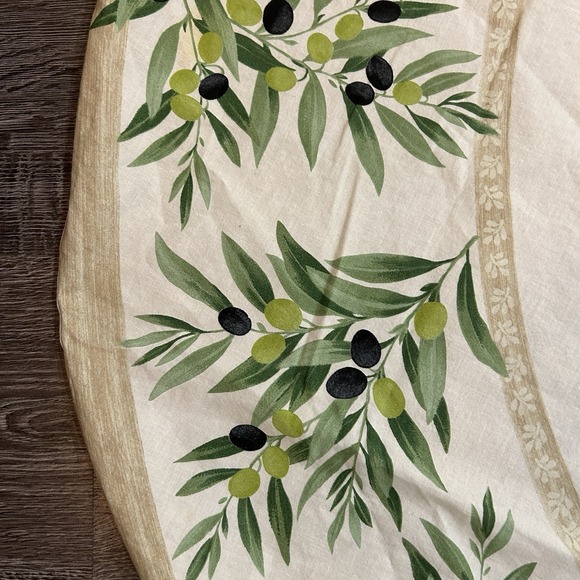 Poupees Yolande 64" Round Coated Cotton Tablecloth Olive Print Green Made France - Picture 7 of 7